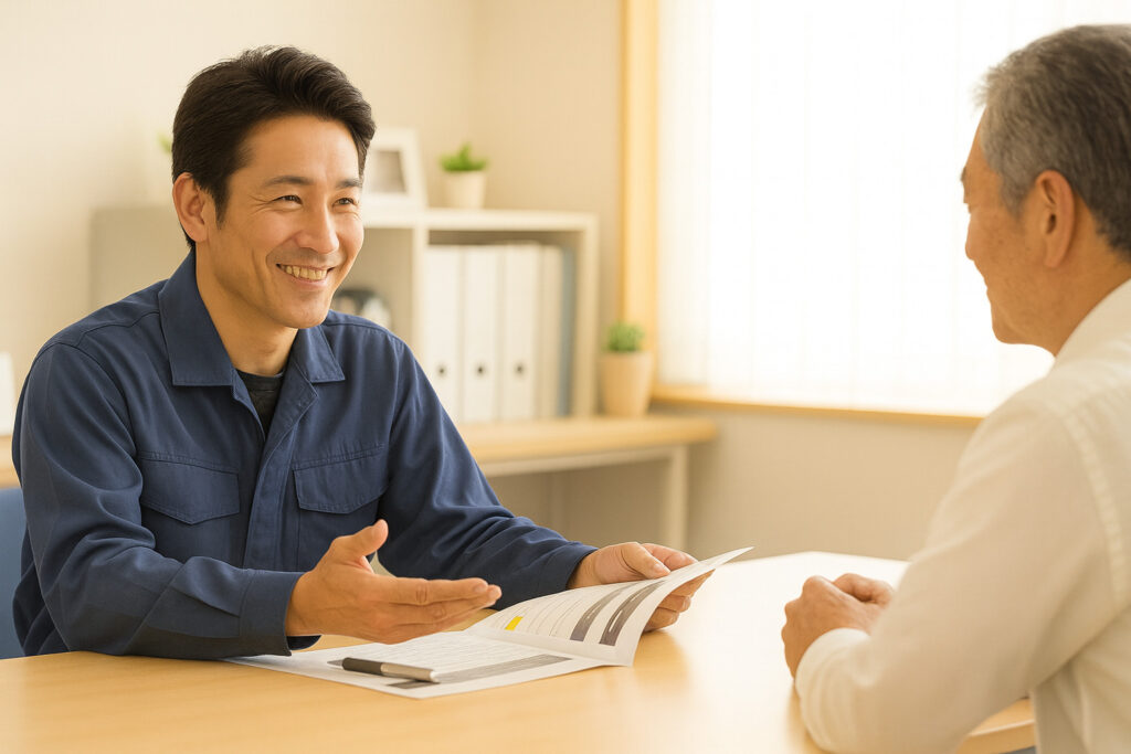 お客様と話をしている男性